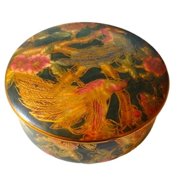 Vintage Chinese Hand-Painted Cloisonne Porcelain Trinket Dish with Lid - Picture 1 of 8